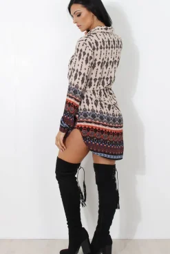 Rebellious Fashion Moni Beige Floral Print Shirt Dress
