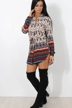 Rebellious Fashion Moni Beige Floral Print Shirt Dress