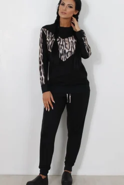 Rebellious Fashion Monique Black Leopard Loungewear Set