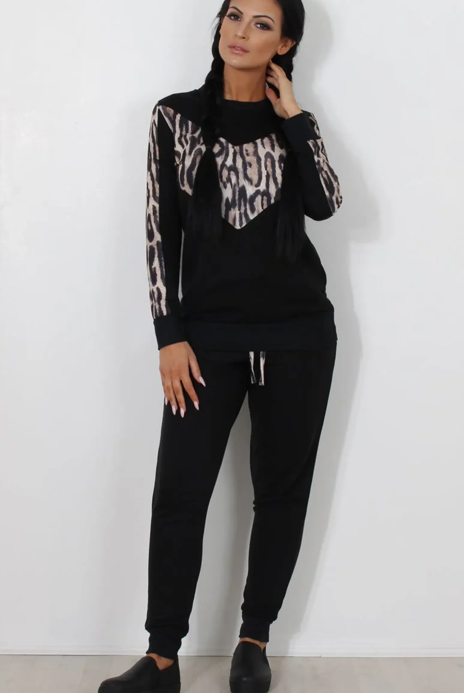 Rebellious Fashion Monique Black Leopard Loungewear Set