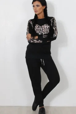 Rebellious Fashion Monique Black Leopard Loungewear Set