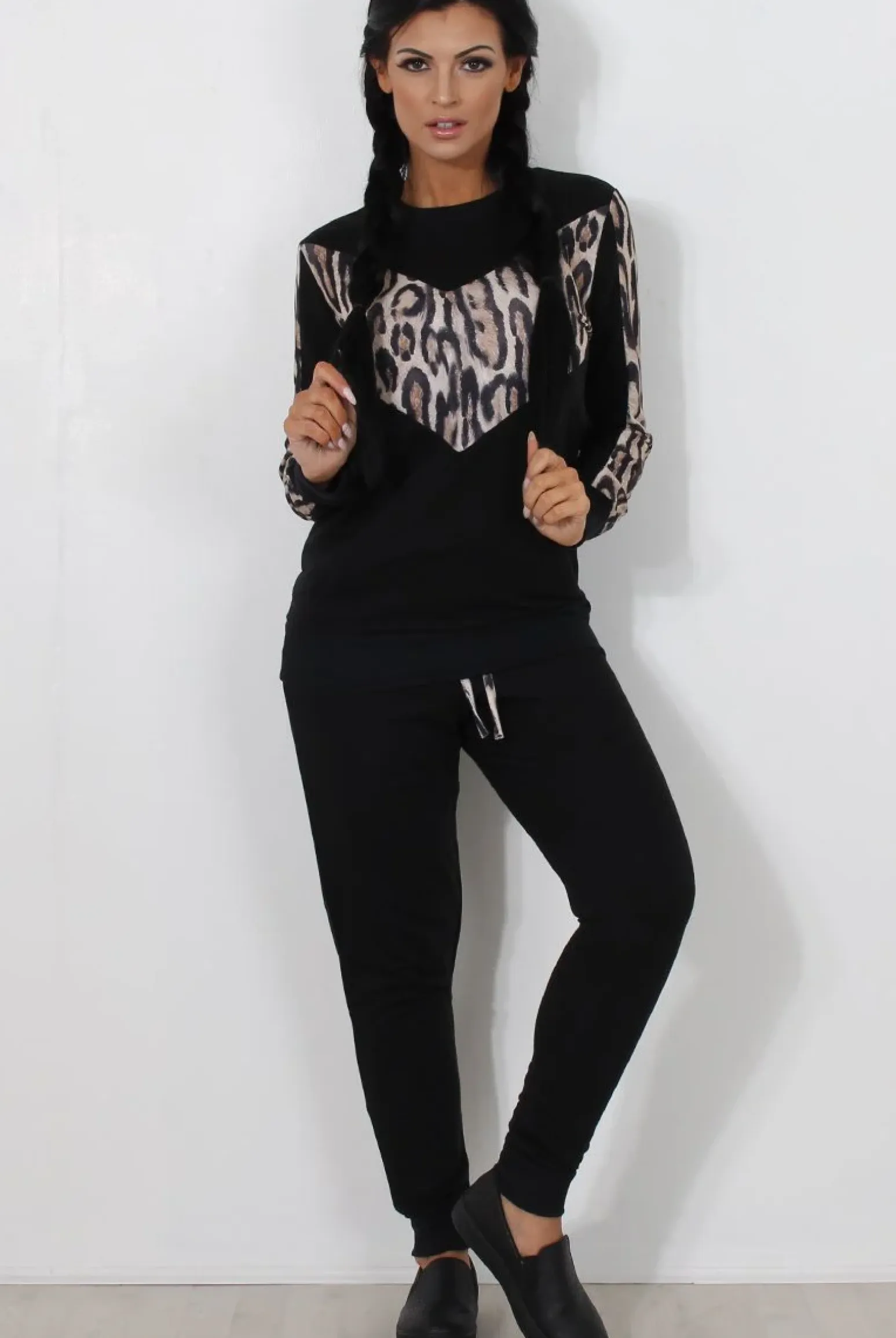 Rebellious Fashion Monique Black Leopard Loungewear Set
