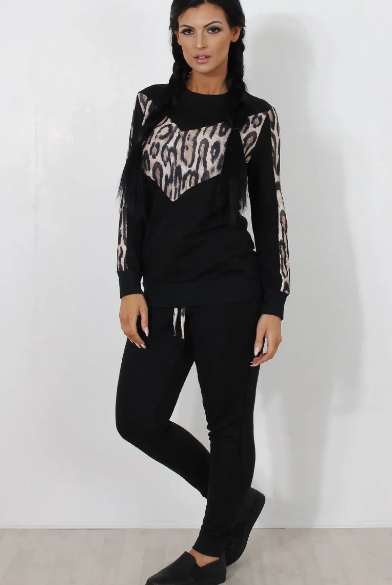 Rebellious Fashion Monique Black Leopard Loungewear Set