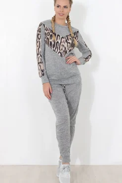 Rebellious Fashion Monique Grey Leopard Loungewear Set