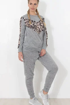 Rebellious Fashion Monique Grey Leopard Loungewear Set