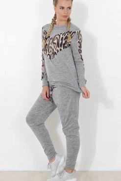 Rebellious Fashion Monique Grey Leopard Loungewear Set