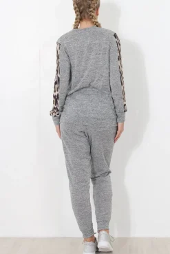 Rebellious Fashion Monique Grey Leopard Loungewear Set