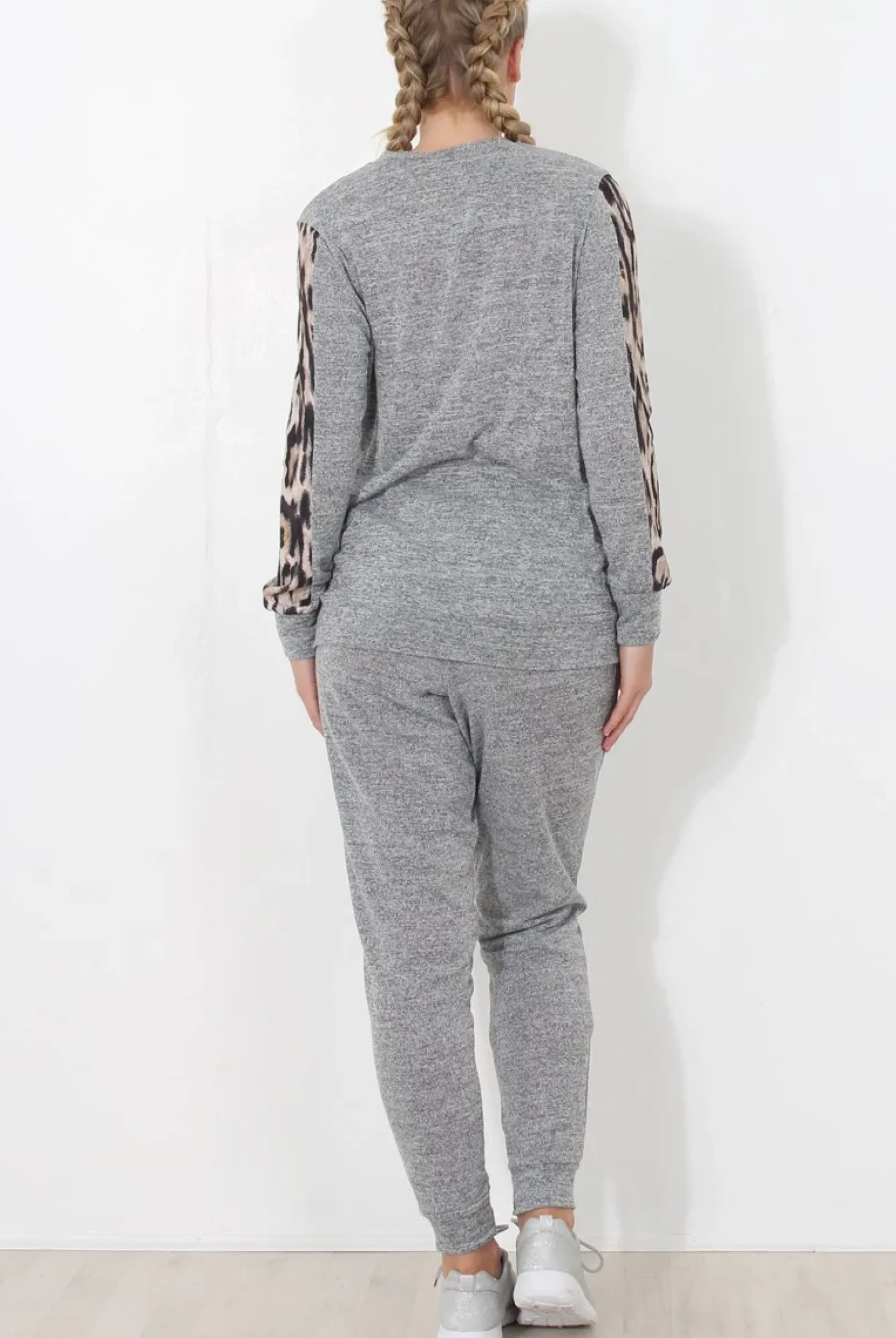 Rebellious Fashion Monique Grey Leopard Loungewear Set