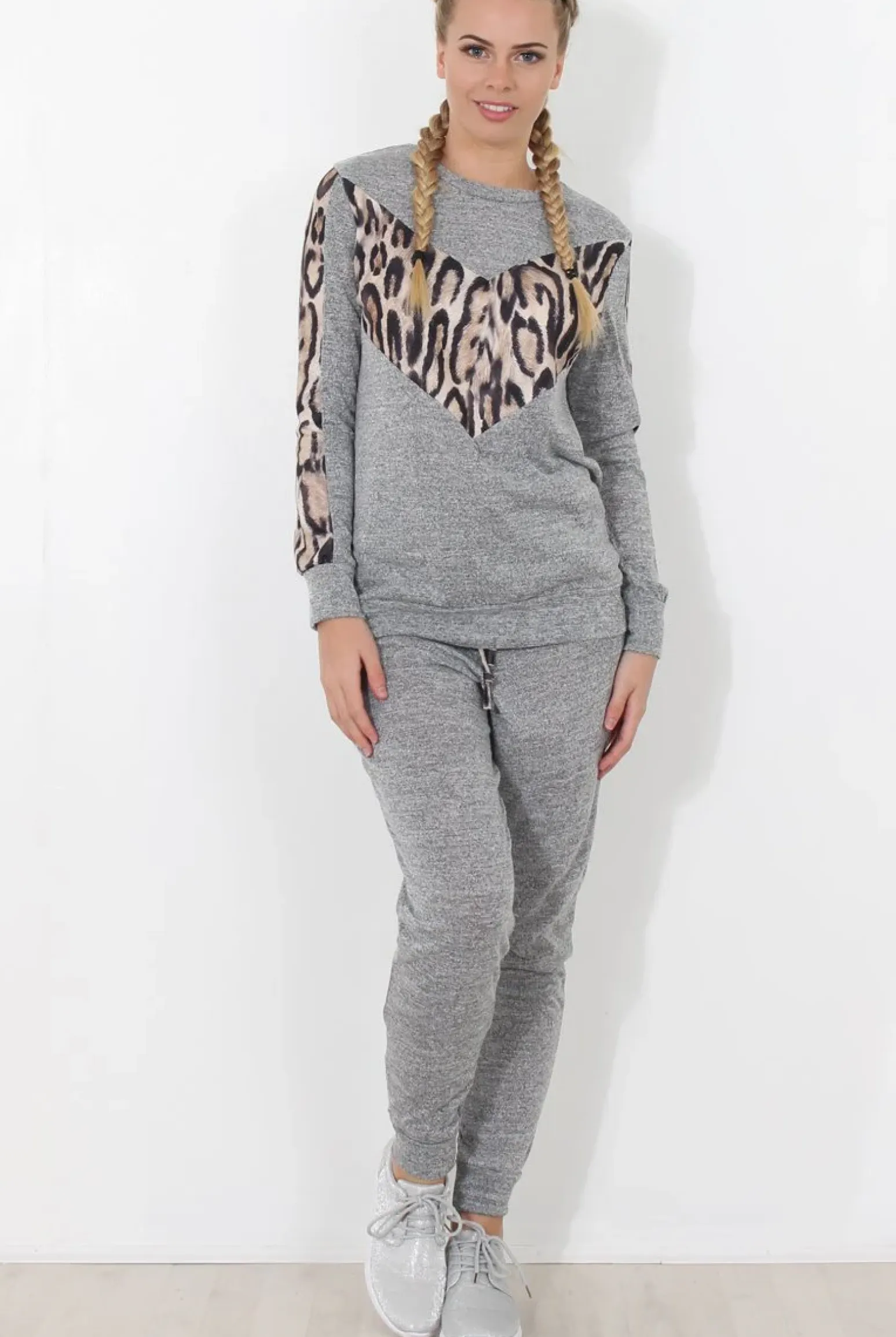 Rebellious Fashion Monique Grey Leopard Loungewear Set
