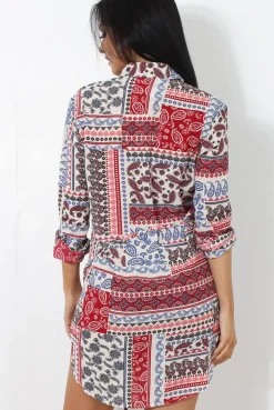 Rebellious Fashion Moni Red Paisley Print Shirt Dress