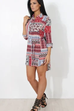 Rebellious Fashion Moni Red Paisley Print Shirt Dress
