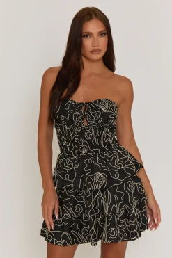 Rebellious Fashion Mono Embroidered Bandeau Ruffle Mini Dress - Greer
