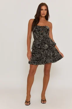Rebellious Fashion Mono Embroidered Bandeau Ruffle Mini Dress - Greer