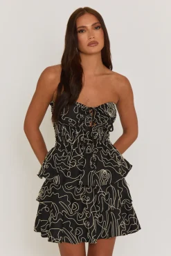 Rebellious Fashion Mono Embroidered Bandeau Ruffle Mini Dress - Greer