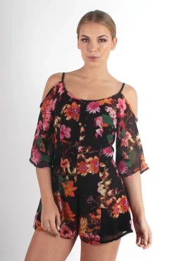 Rebellious Fashion Morgan Black Floral Playsuit