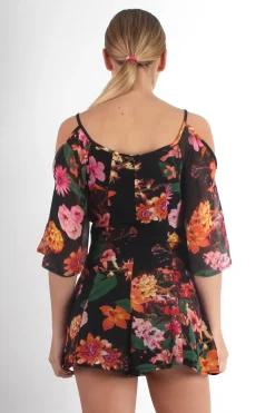 Rebellious Fashion Morgan Black Floral Playsuit
