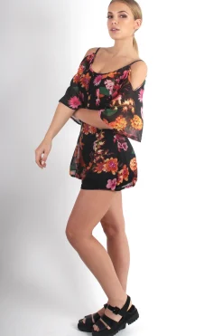 Rebellious Fashion Morgan Black Floral Playsuit