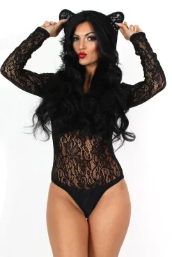 Rebellious Fashion Morticia Black Lace Bodysuit