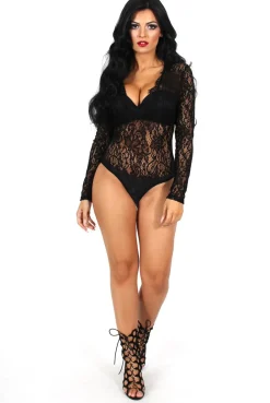 Rebellious Fashion Morticia Black Lace Bodysuit