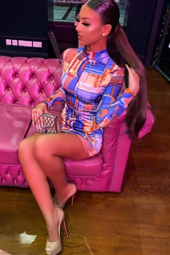 Rebellious Fashion Multi Abstract Print High Neck Mini Dress - Kristi
