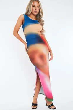 Rebellious Fashion Multi Blur Printed Maxi Dress - Eda
