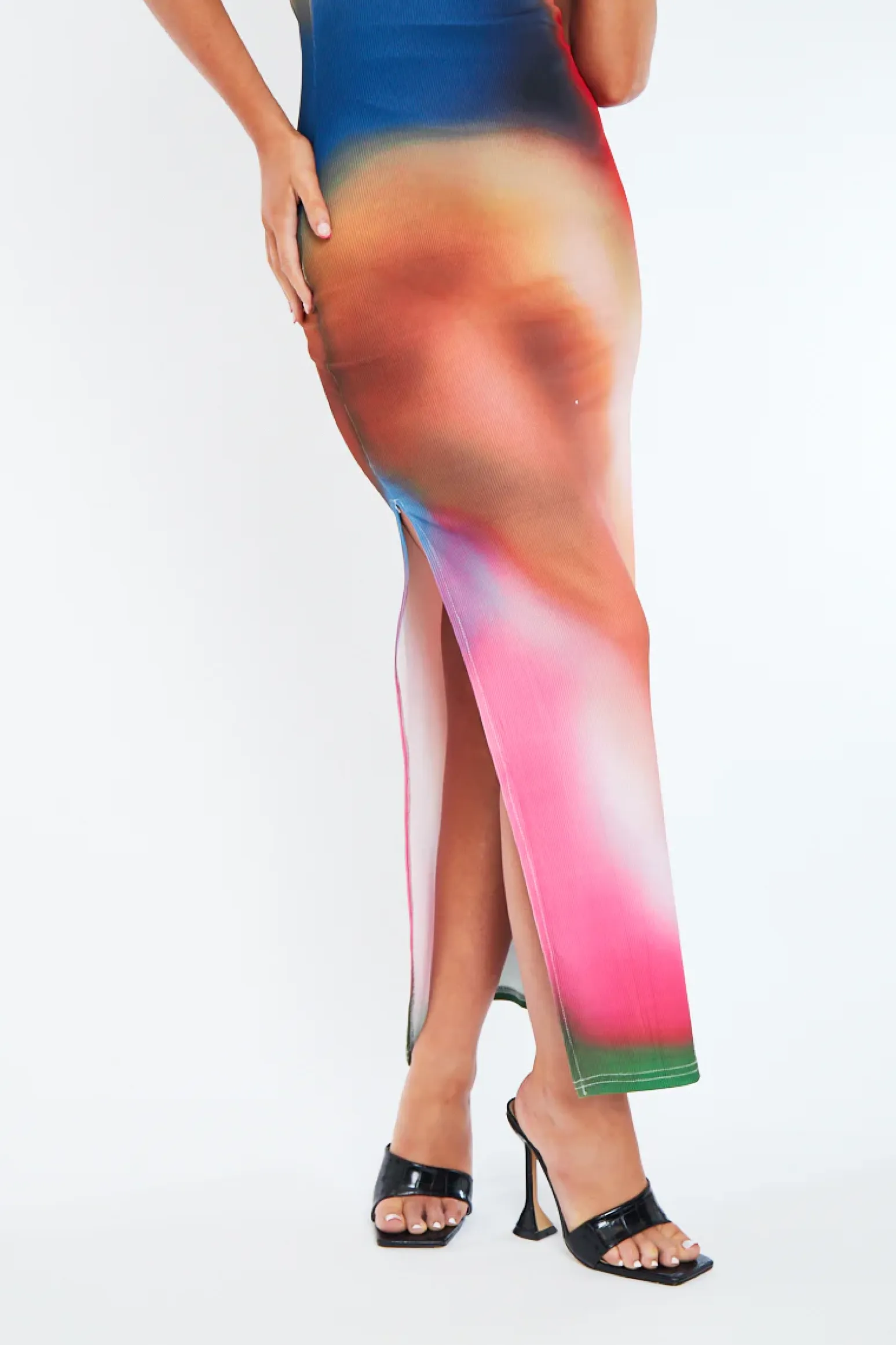 Rebellious Fashion Multi Blur Printed Maxi Dress - Eda
