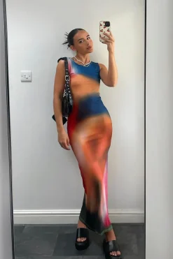 Rebellious Fashion Multi Blur Printed Maxi Dress - Eda