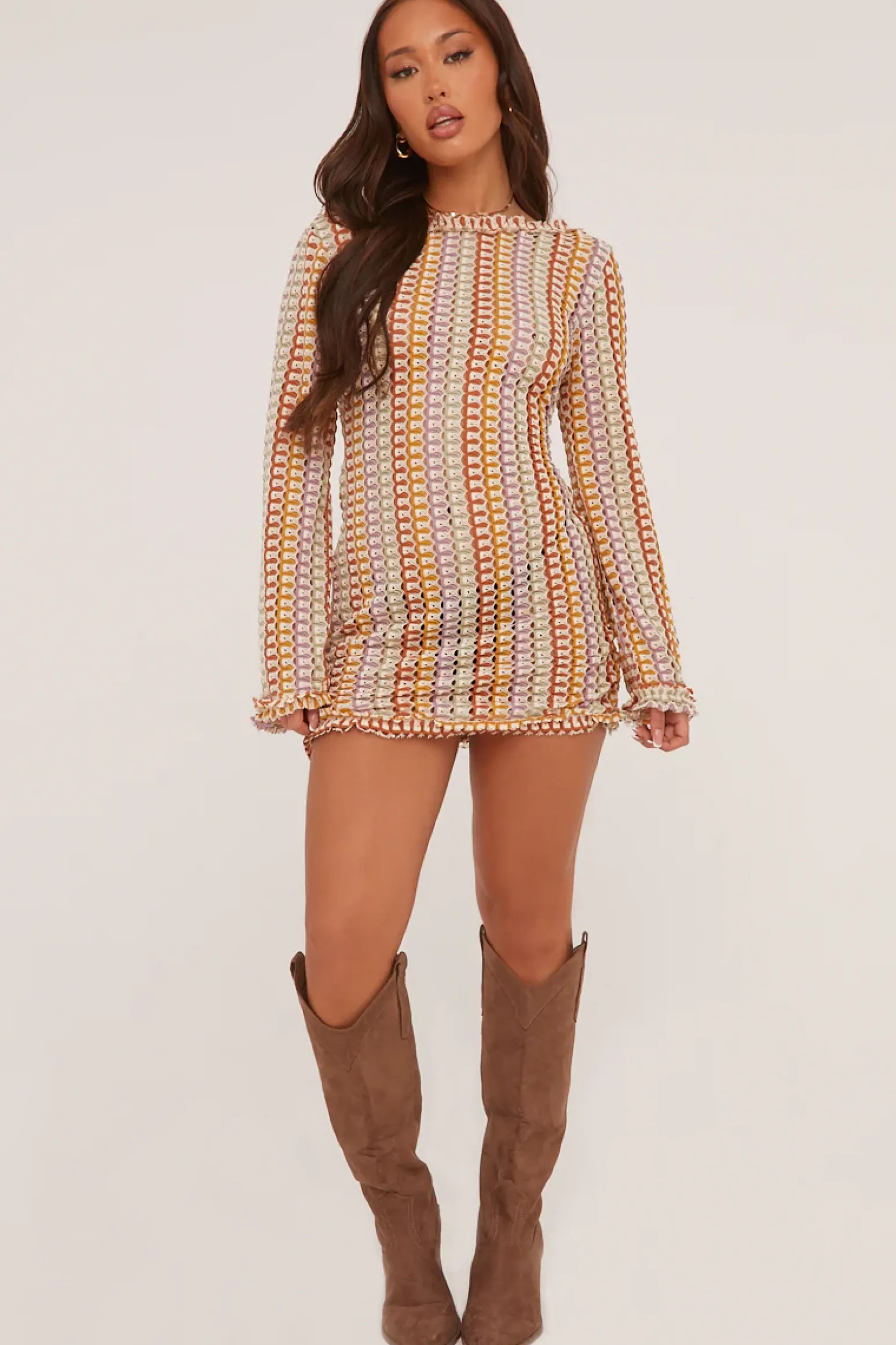 Rebellious Fashion Multi Knit Abstract Pattern Backless Mini Dress - Kerina