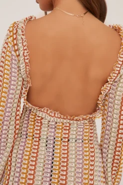 Rebellious Fashion Multi Knit Abstract Pattern Backless Mini Dress - Kerina