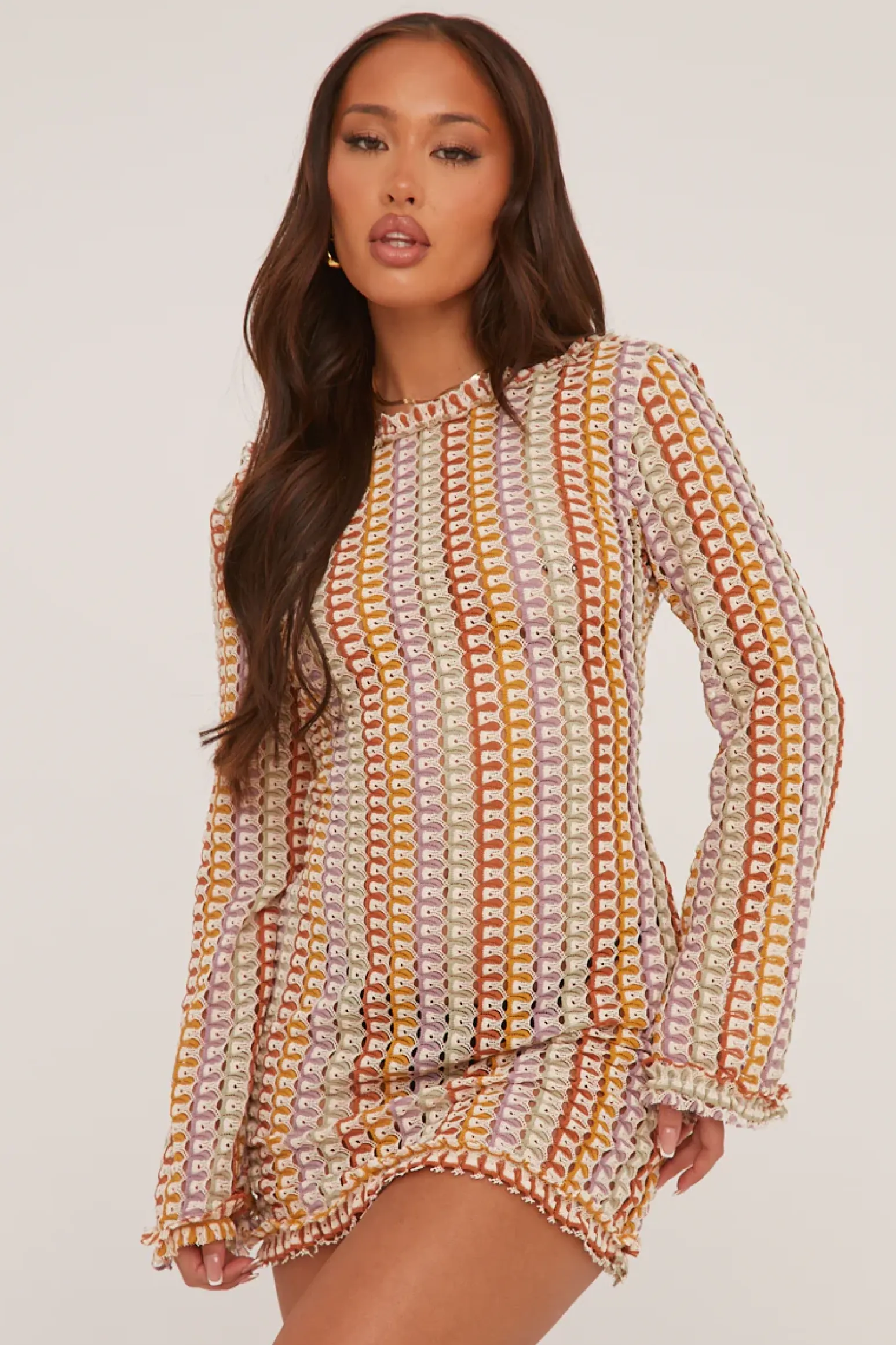 Rebellious Fashion Multi Knit Abstract Pattern Backless Mini Dress - Kerina