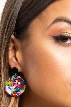 Rebellious Fashion Multi Marble Round Earrings - Kiani