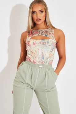 Rebellious Fashion Multi Pastel Marble Cut Out Bodysuit - Darcy