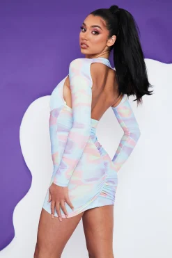 Rebellious Fashion Multi Tie Dye Cut Out Plunge Mini Dress - Maddy