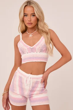 Rebellious Fashion Multi Abstract Crochet Crop Top & Shorts Co-ord Set - Hattie