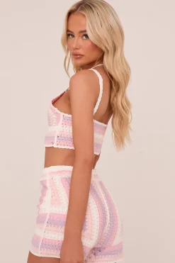 Rebellious Fashion Multi Abstract Crochet Crop Top & Shorts Co-ord Set - Hattie
