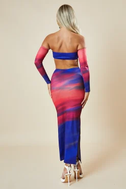 Rebellious Fashion Multi Abstract Print Bandeau Crop Top & Maxi Skirt Co-ord Set - Manna