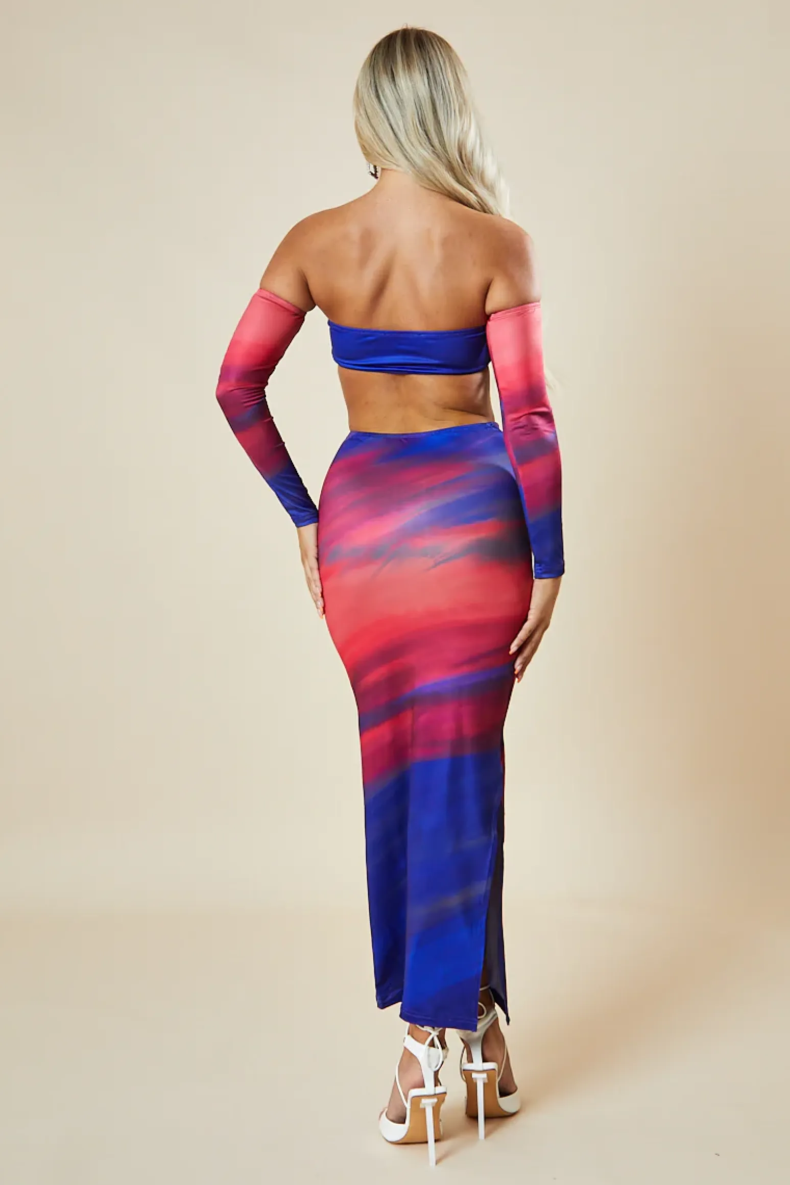 Rebellious Fashion Multi Abstract Print Bandeau Crop Top & Maxi Skirt Co-ord Set - Manna