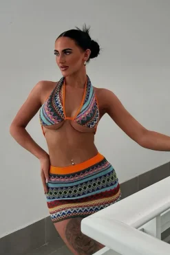 Rebellious Fashion Multi Abstract Print Cropped Top & Mini Skirt Co-ord Set - Hanu