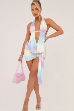 Rebellious Fashion Multi Abstract Print Halter Neck Top & Mini Skirt Co-ord Set - Asher