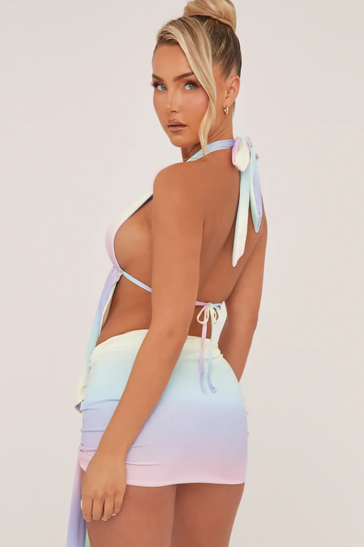 Rebellious Fashion Multi Abstract Print Halter Neck Top & Mini Skirt Co-ord Set - Asher