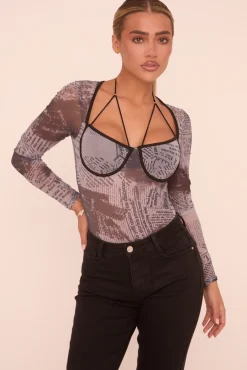 Rebellious Fashion Multi Abstract Print Long Sleeves Bodysuit - Ayla