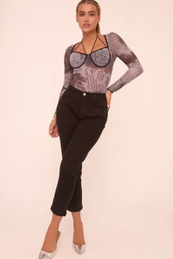 Rebellious Fashion Multi Abstract Print Long Sleeves Bodysuit - Ayla