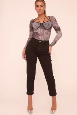 Rebellious Fashion Multi Abstract Print Long Sleeves Bodysuit - Ayla