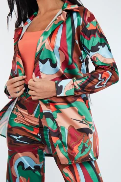 Rebellious Fashion Multi Abstract Print Satin Shirt - Sabella
