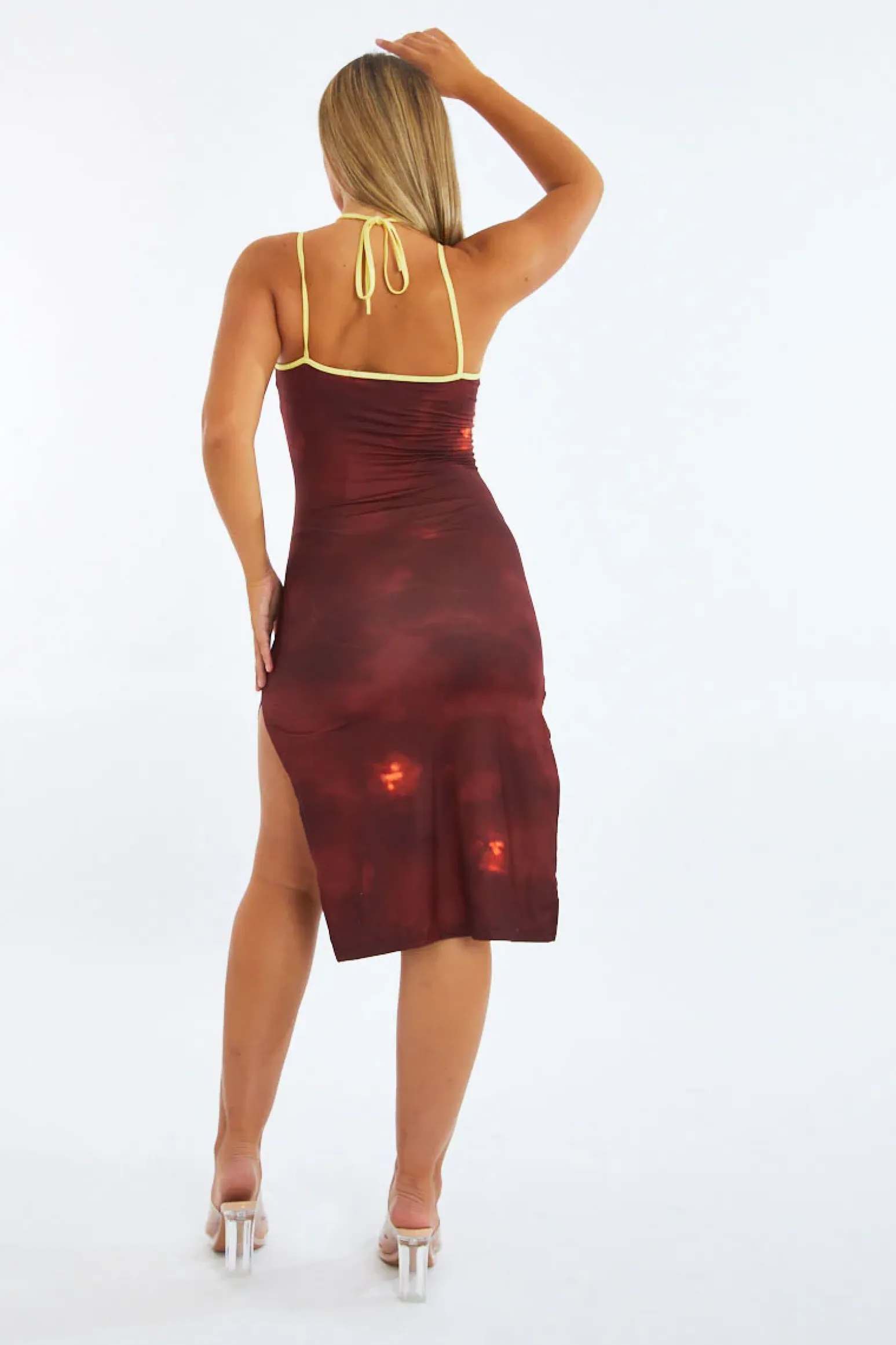 Rebellious Fashion Multi Abstract Print Side Slit Midi Dress - Calista