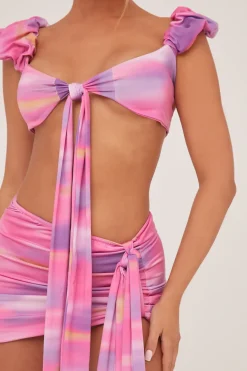 Rebellious Fashion Multi Abstract Print Tie Front Cropped Top & Mini Skirt Co-ord Set - Varii