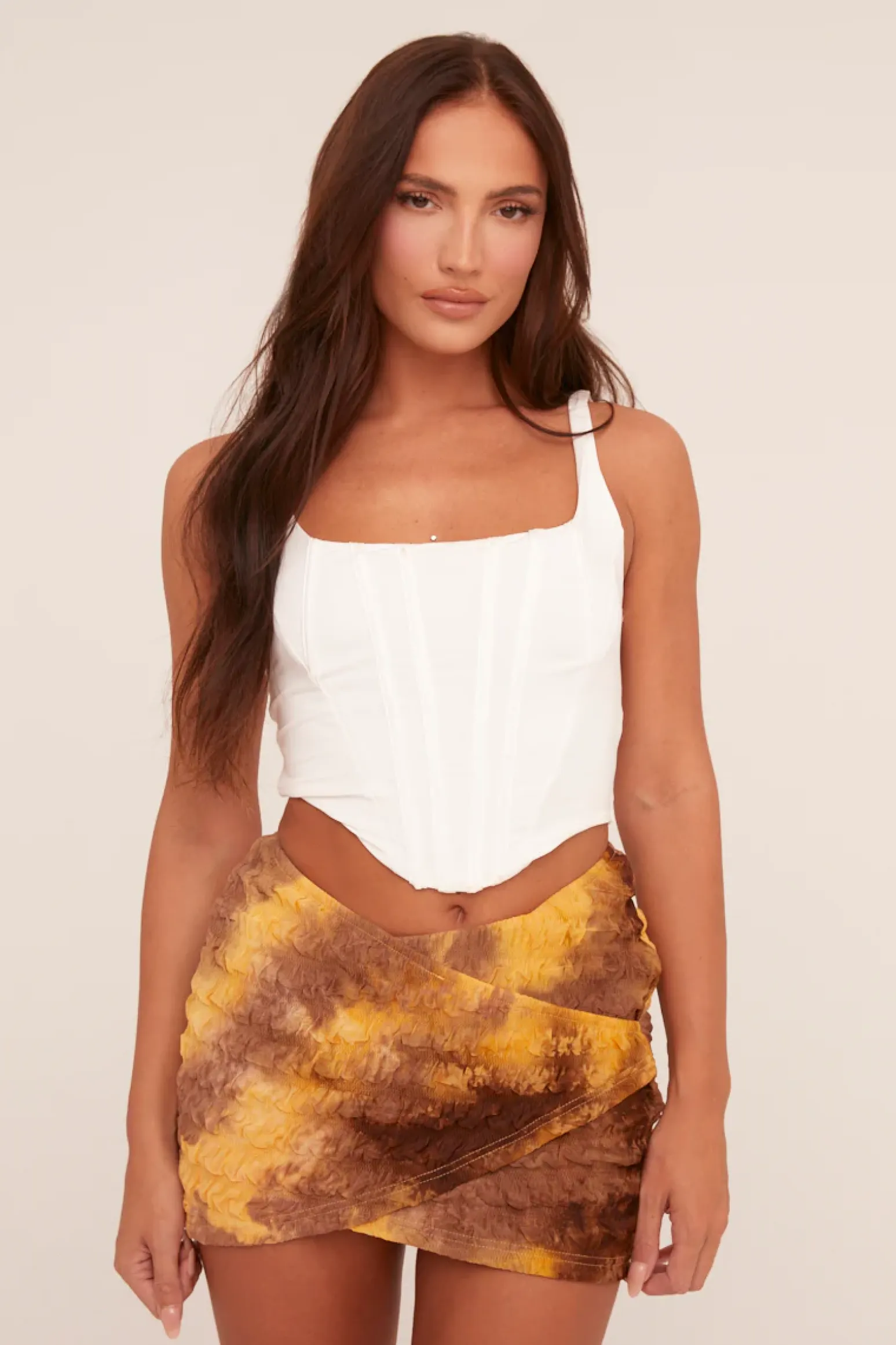 Rebellious Fashion Multi Abstract Print Warp Front Mini Skirt - Kyra