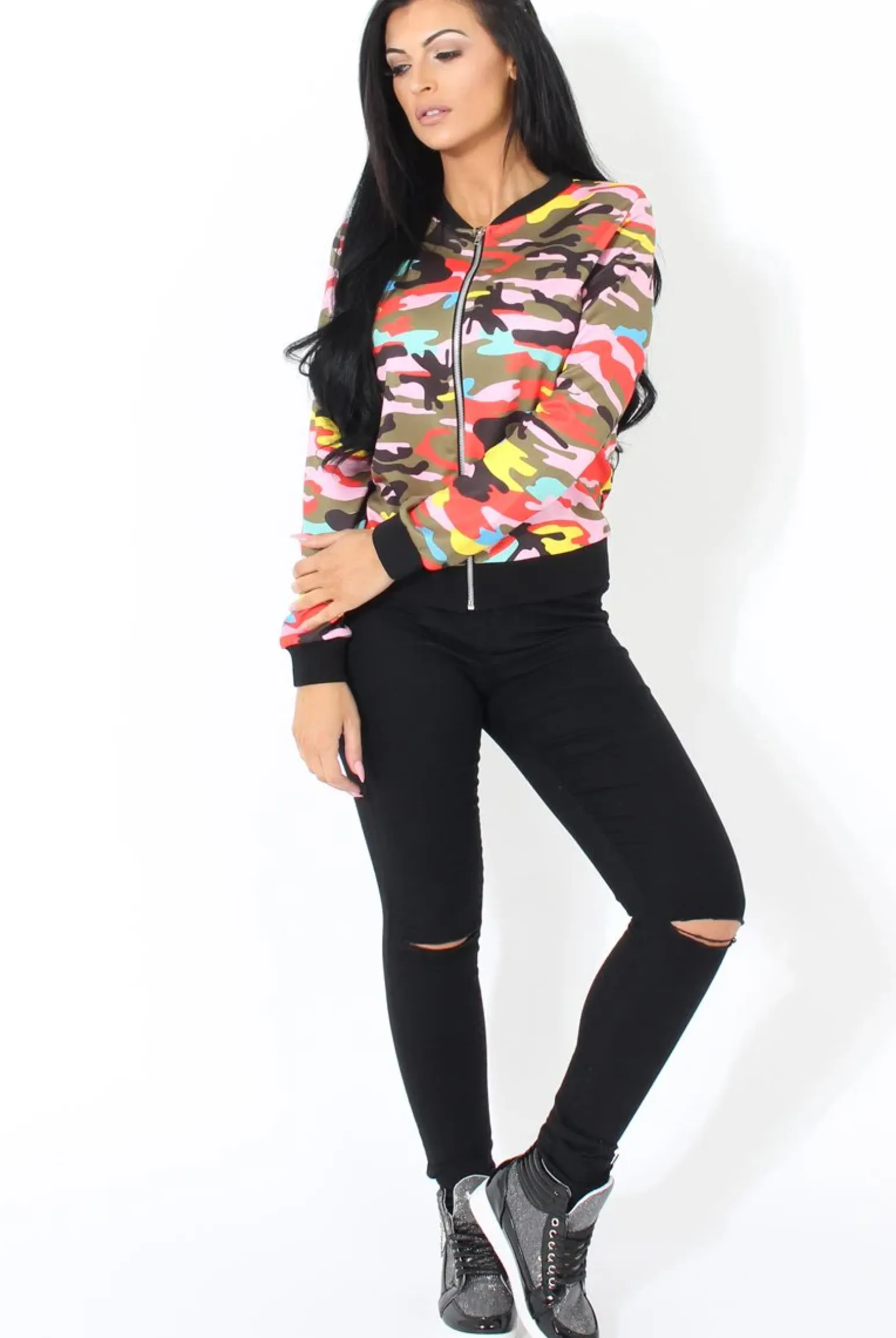 Rebellious Fashion Multi Camo Bomber Jacket - Savannah