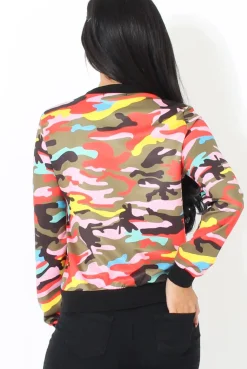 Rebellious Fashion Multi Camo Bomber Jacket - Savannah