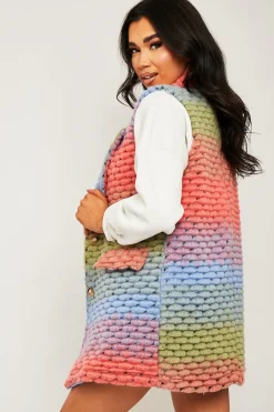 Rebellious Fashion Multi Chunky Knit Sleeveless Shacket - Shanya